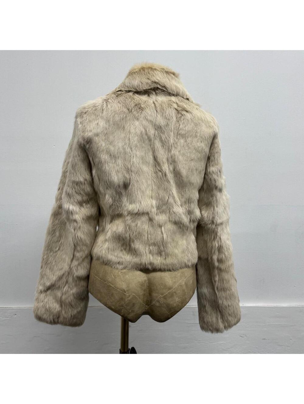 Vintage Y2K Cream Rabbit Fur Cropped Bolero Jacket - Picture 3 of 7